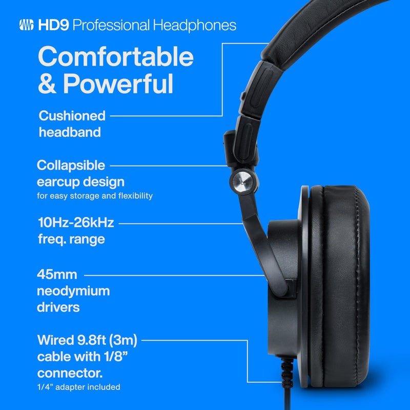 PreSonus HD9 Professional Monitoring Headphones â€” High-Power Handling, Closed-Back, Circumaural Acoustic Design Studio Recording Headphones for Professional Mixing and Monitoring - Image 4